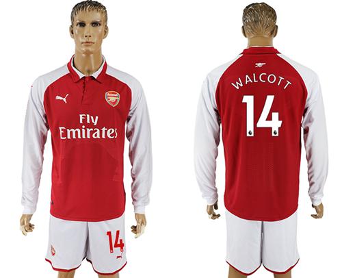 Arsenal #14 Walcott Red Home Long Sleeves Soccer Club Jersey - Click Image to Close